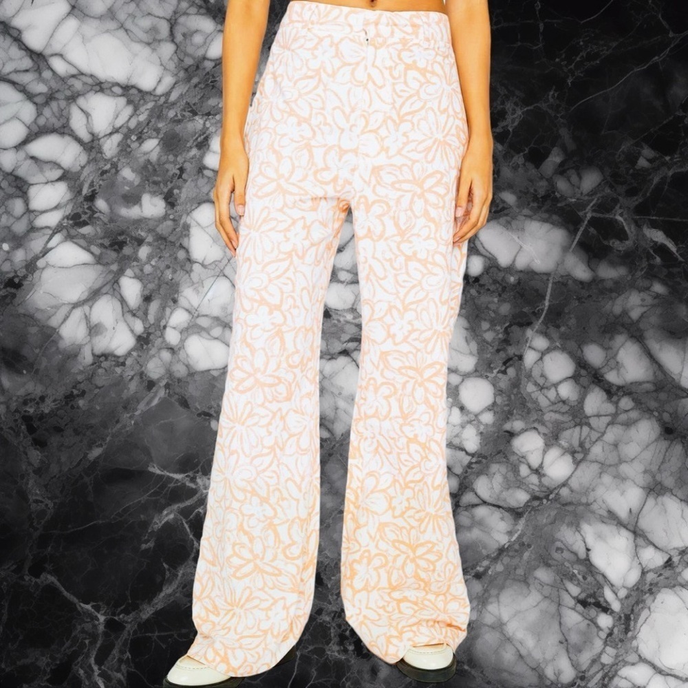 Free People ‘Love So Right’ Cotton Wide-Leg Pants in “Peach Combo Floral” Sz 10